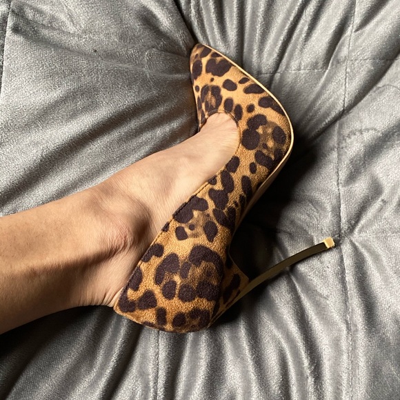 Leopard Print Faux Suede Stiletto with Gold Heel - Picture 3 of 3